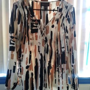 Dana Buchman L Exotic Women's Blouse Shirt White Brown Black